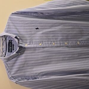 Ralph Lauren Men's Blue and White Striped Shirt